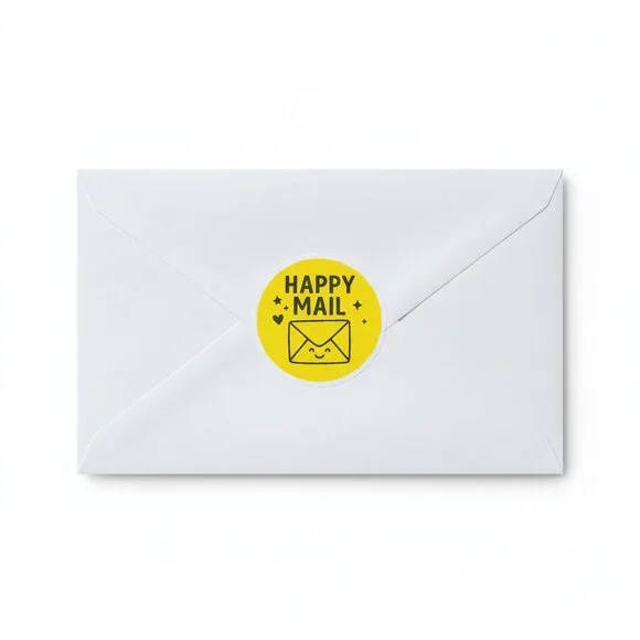 200 Happy Mail Stickers Green & Yellow Bundle 2” Round Matte - Picture 7 of 8